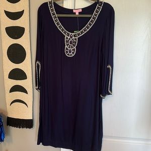 lilly pulitzer blue beaded long sleeve dress